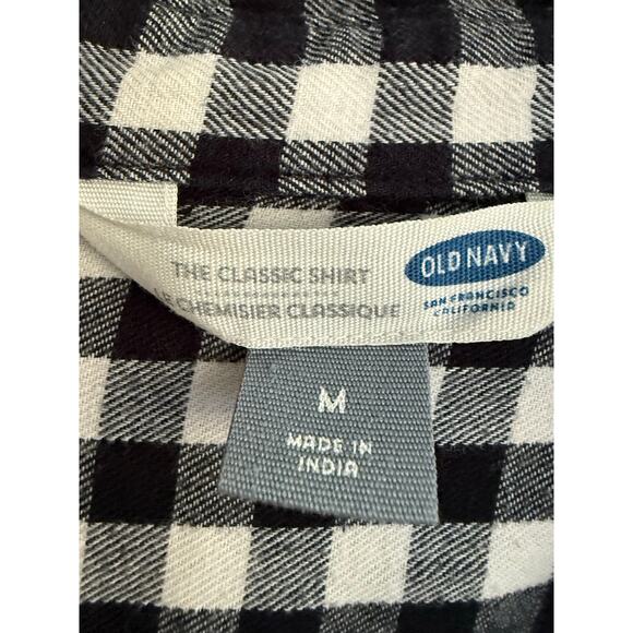 Old Navy Classic Shirt Women’s Medium Black & White Gingham Button Down - Picture 3 of 4